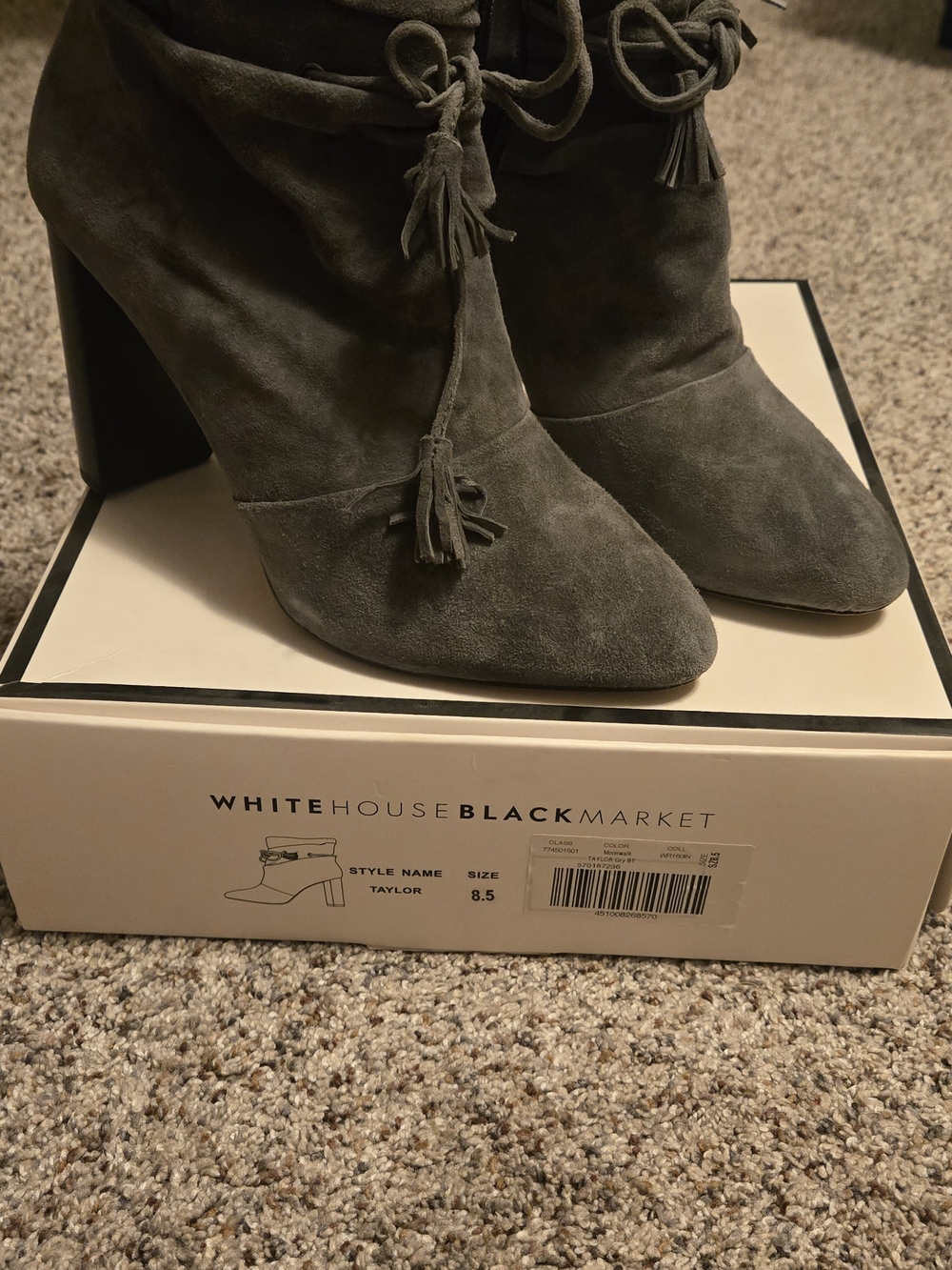 White House Black Market Gray Suede Tassel Lace-Up Ankle Boots